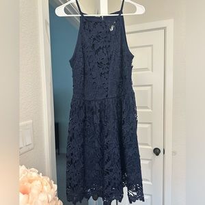 Navy Lace Midi Dress